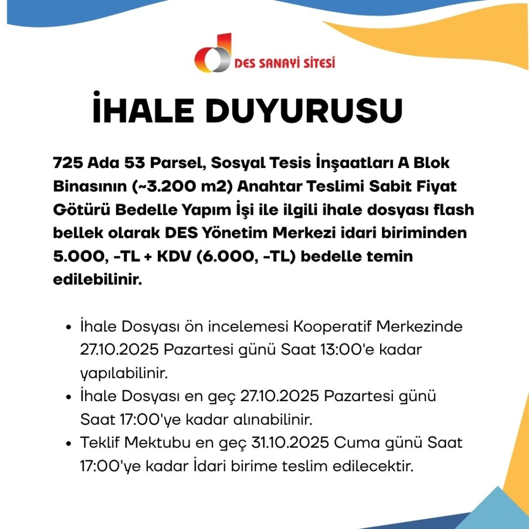 Sosyal Tesis İnşaatı İhalesi Duyurusu
